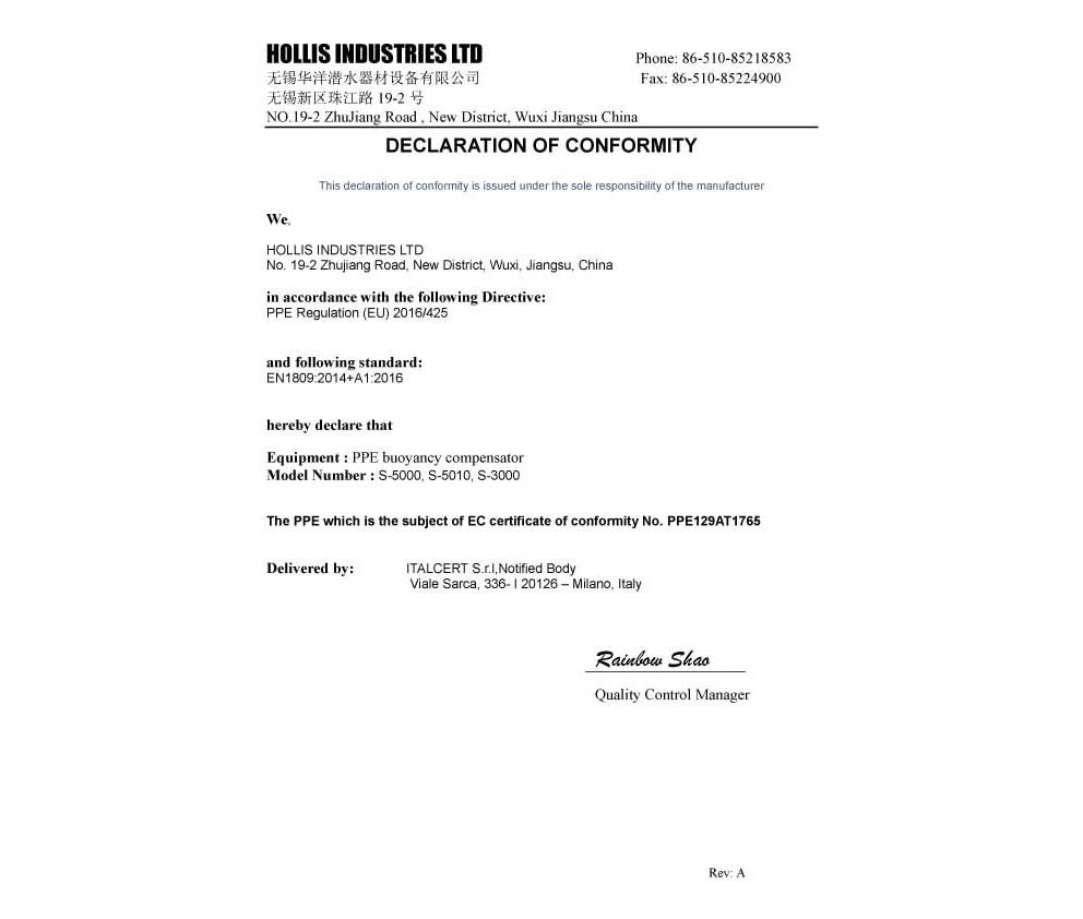 model EU EC declaration of conformity S-3000, S-5000